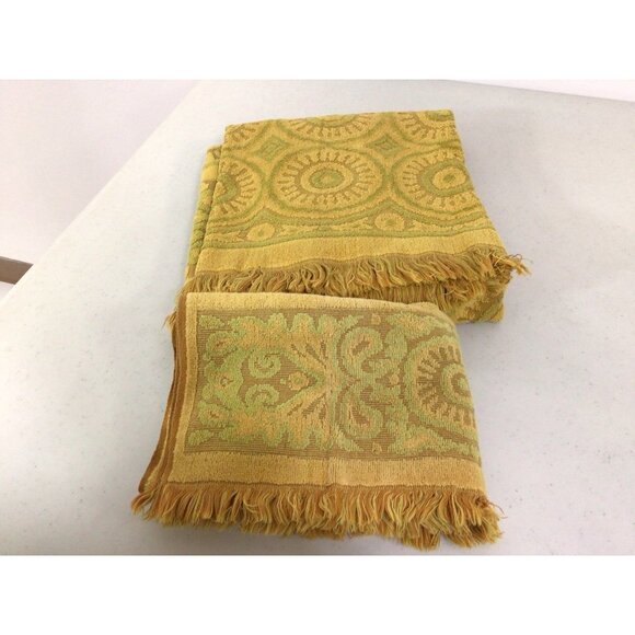 Fieldcrest Vintage Mid Century Towel Textured Yellow/Green Set of 2 - Picture 3 of 8
